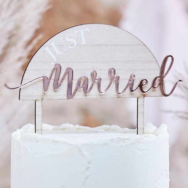 Topper De Gâteau 'Just Married' En Bois Naturel - Déco Personnalisable Pour Mariage, Fiançailles, Anniversaire