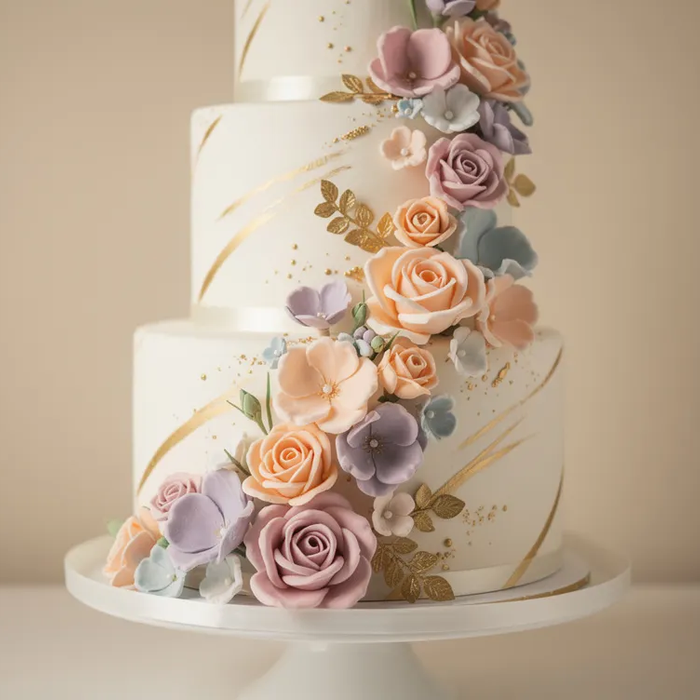 esspapier blumen an eine mehrstöckigen Torte