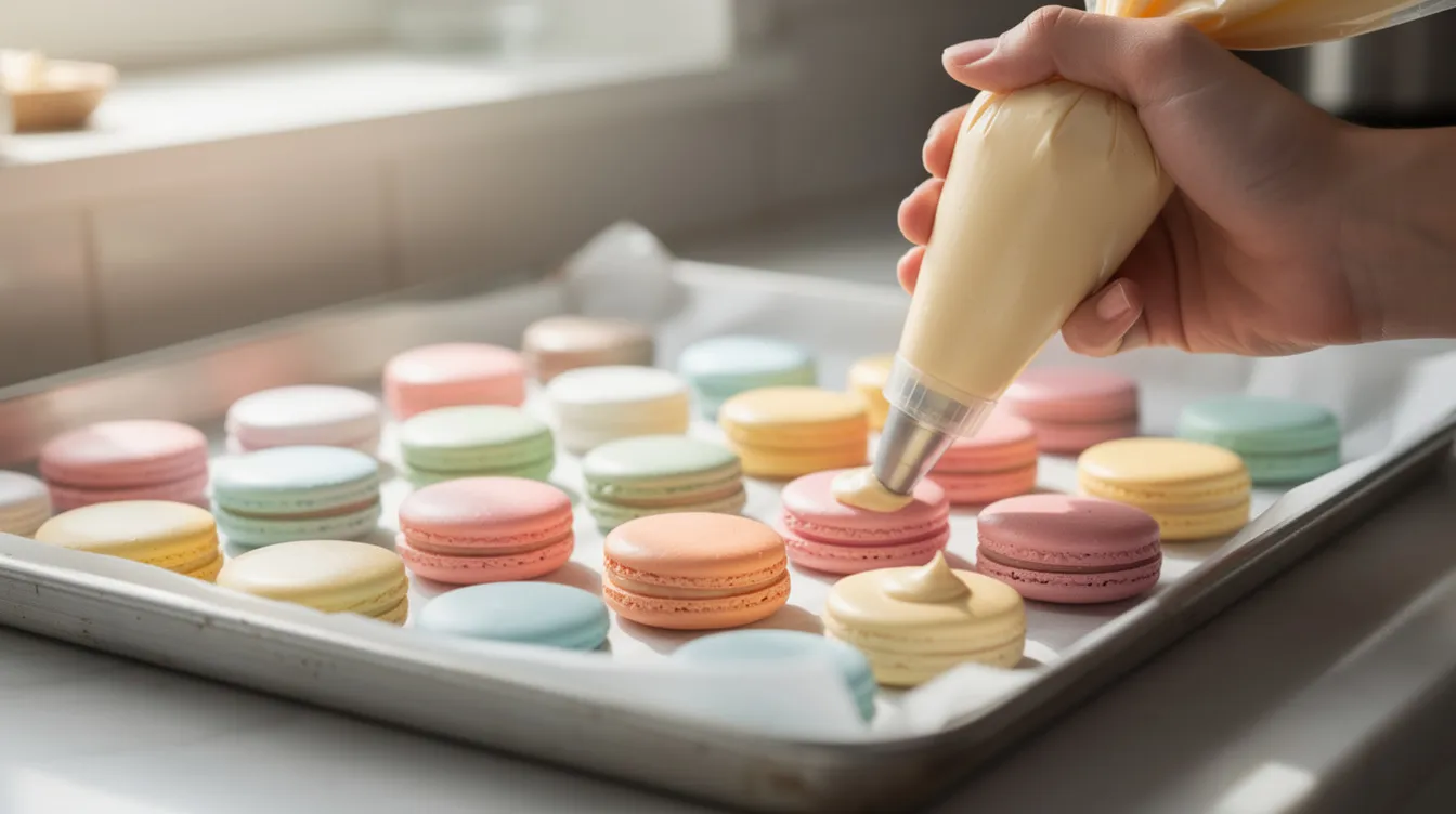 Macarons auf einem Backblech