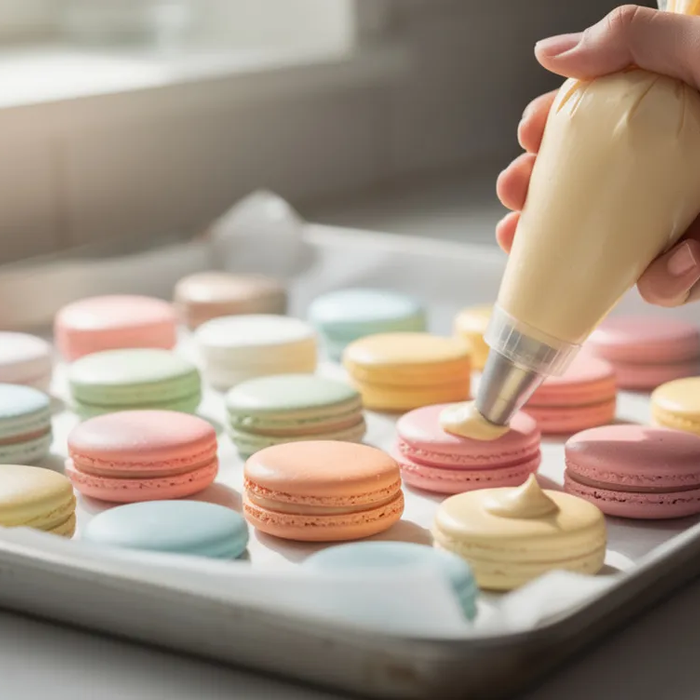 Macarons auf einem Backblech