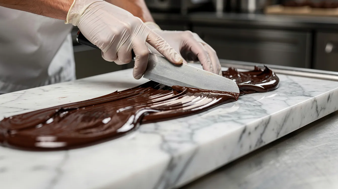 Schokolade zum Backen geschnitten auf einer Unterlage