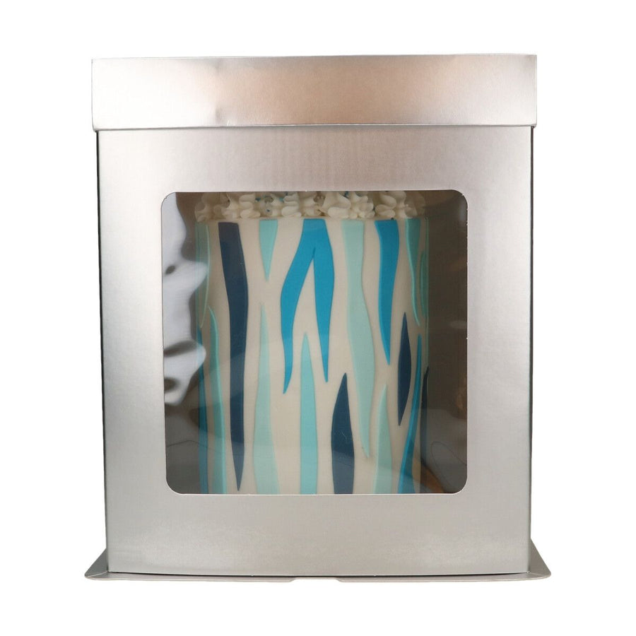 Tortenbox silber mit Deckel und Sichtfenster Funcakes