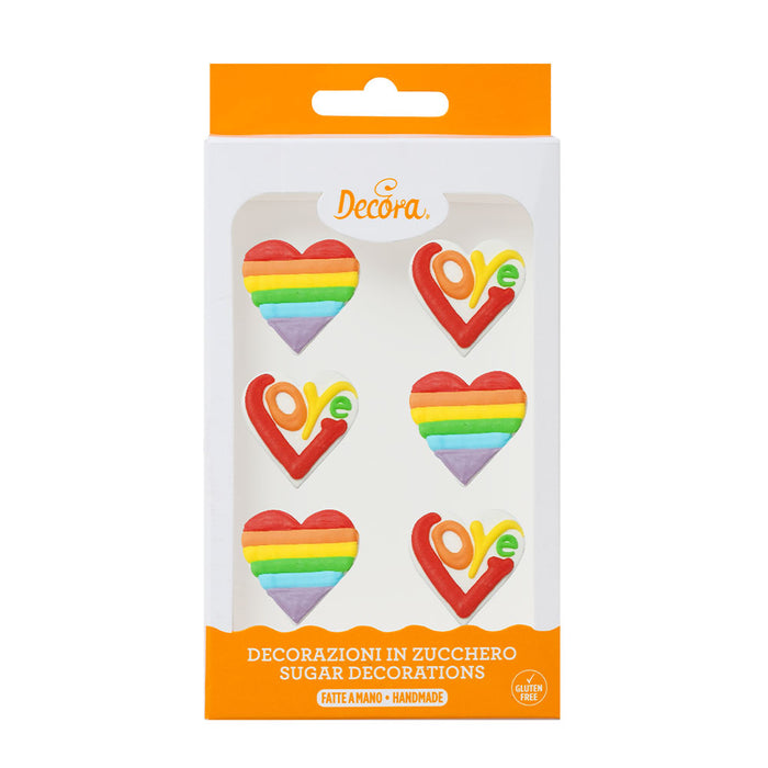 Decora Zuckerdekor Regenbogen Herzen 6 Stk.