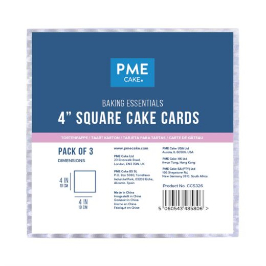 PME CakeCard silber 10cm Quadratisch 1,5mm dick 3er set