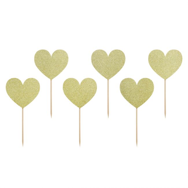 PartyDeco Cupcake Topper Herzen Gold 6 Stk.