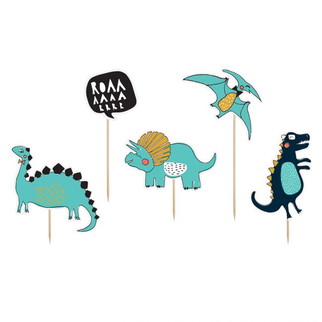 PartyDeco Dino Cake Topper 5 Stk.