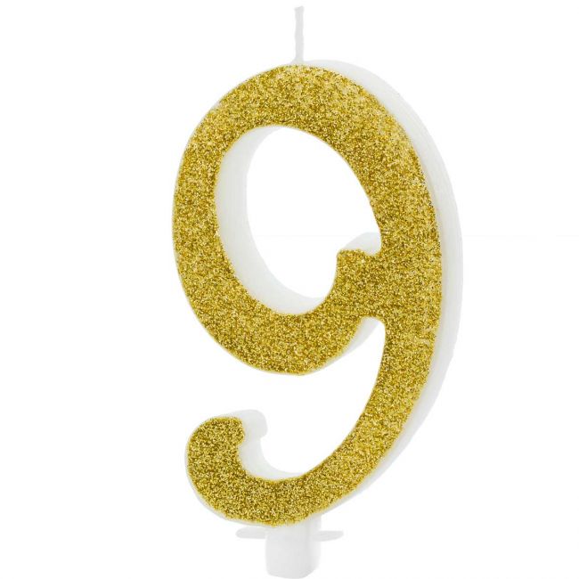 PartyDeco Geburtstagskerze 9 Modern Gold