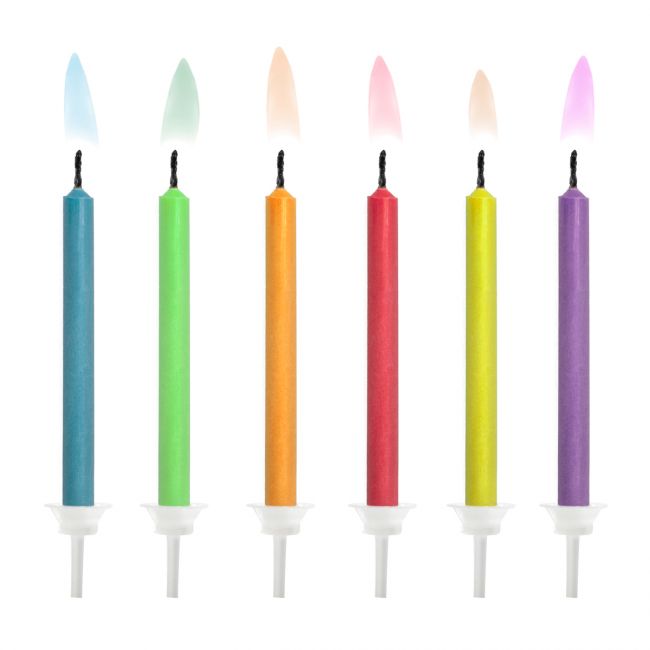 PartyDeco Geburtstagskerzen bunte Flammen 6 Stk
