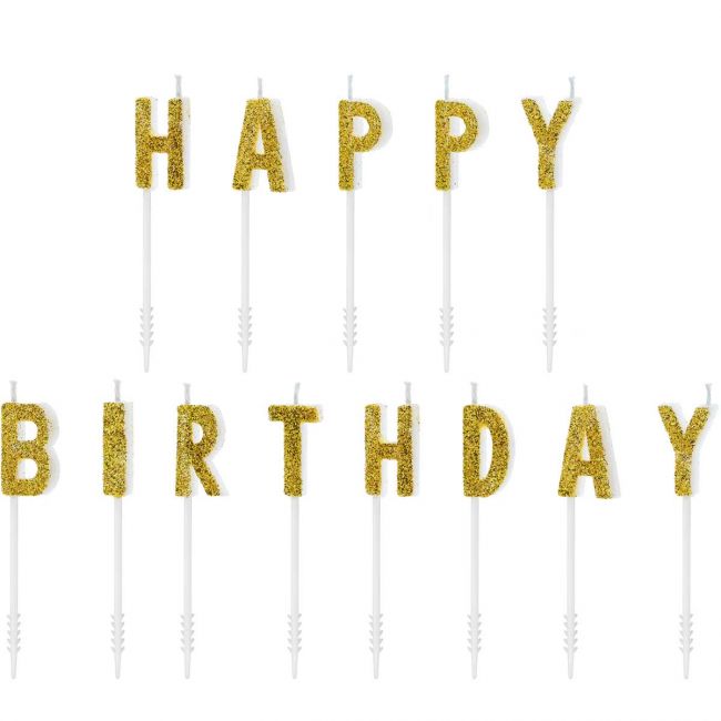 PartyDeco Kerzen Set Happy Birthday Gold