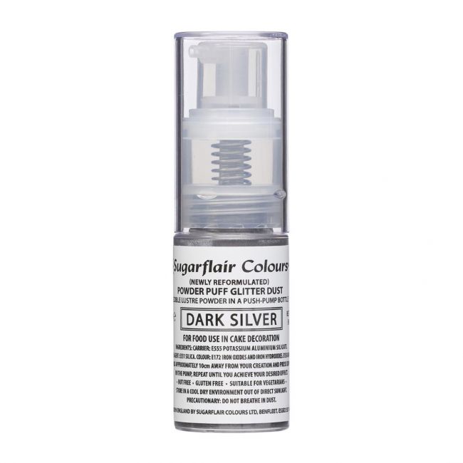 Sugarflair Pumpspray essbarer Glitzerstaub Dark Silver