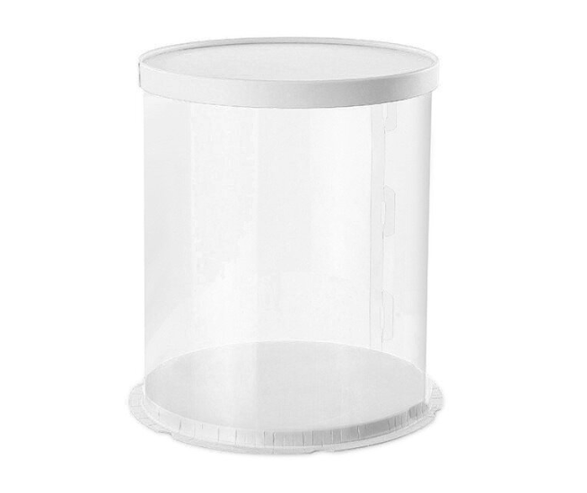 Tortenbox Transparent Weiß mit Boden und Deckel