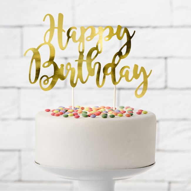 PartyDeco Cake Topper HappyBirthday gold