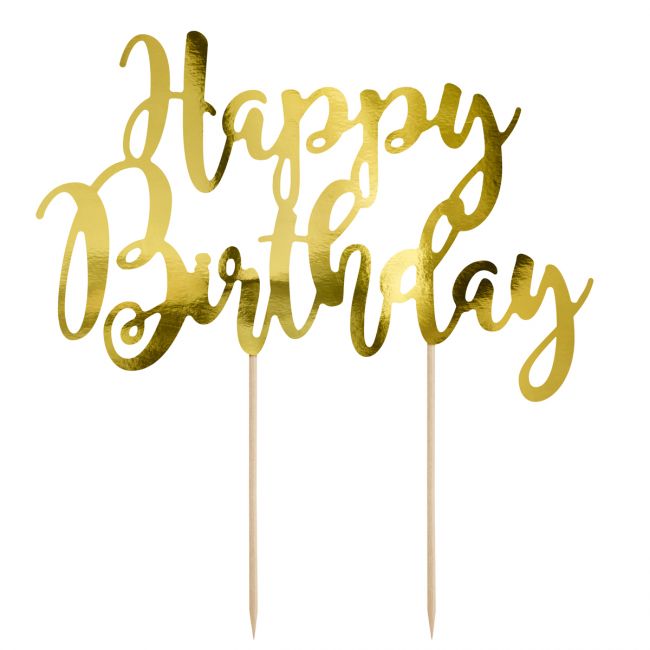PartyDeco Cake Topper HappyBirthday gold