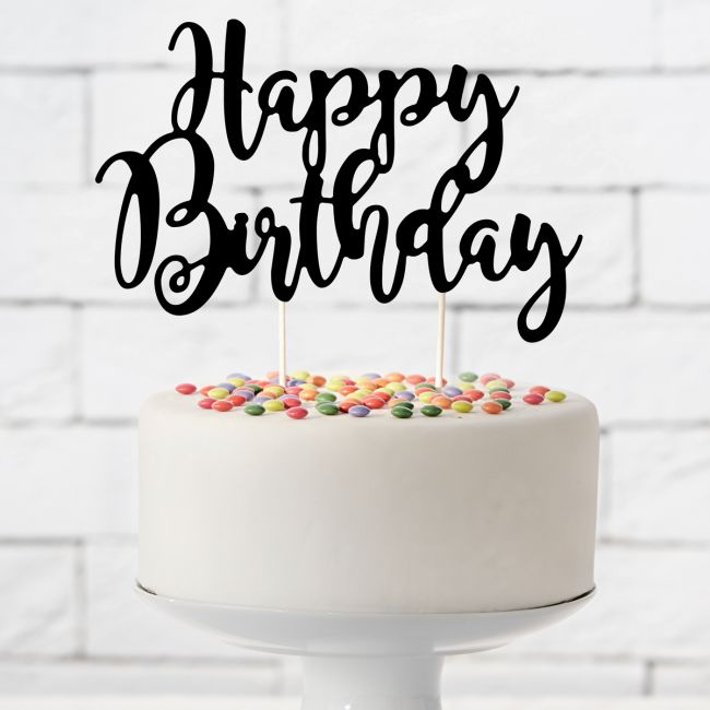 PartyDeco Cake Topper HappyBirthday schwarz