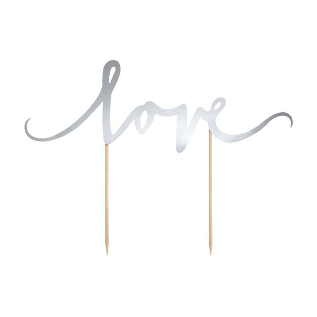 PartyDeco Cake Topper Love silber