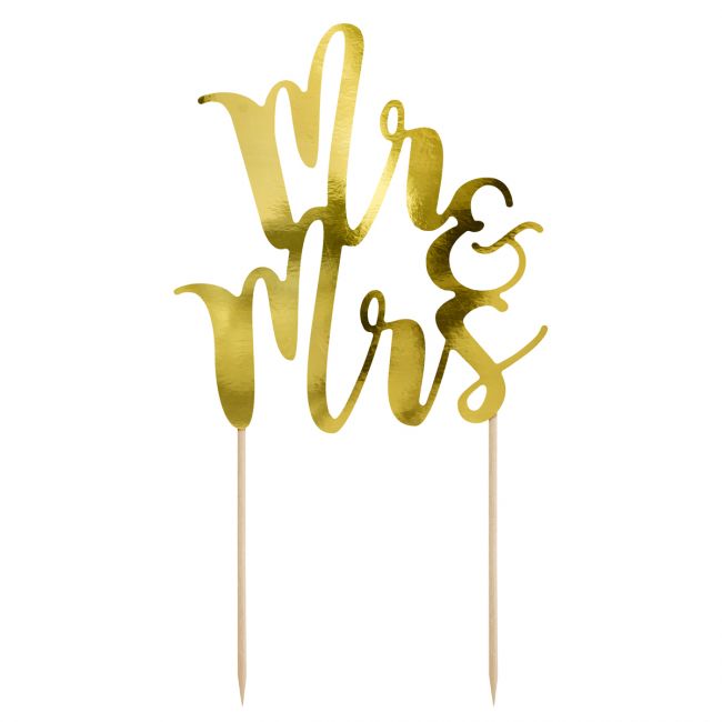 PartyDeco Cake Topper Mr & Mrs gold