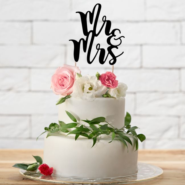 PartyDeco Cake Topper Mr & Mrs schwarz