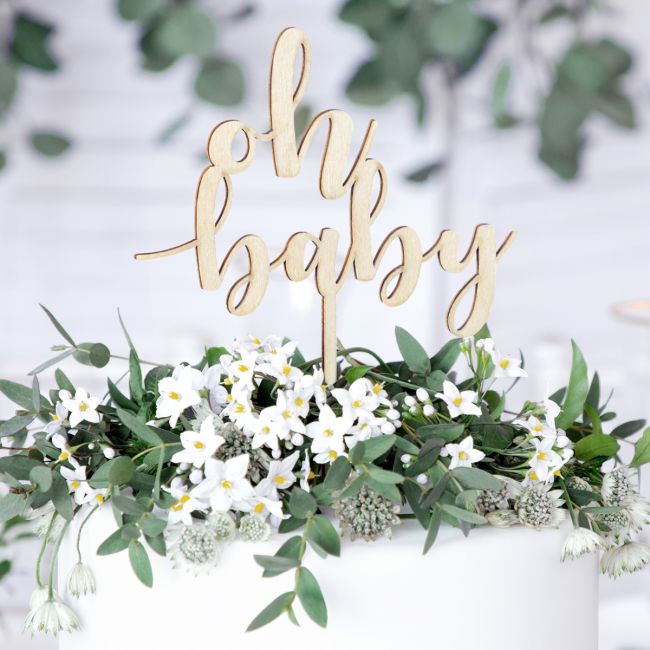 PartyDeco Cake Topper Oh Baby (Holz)