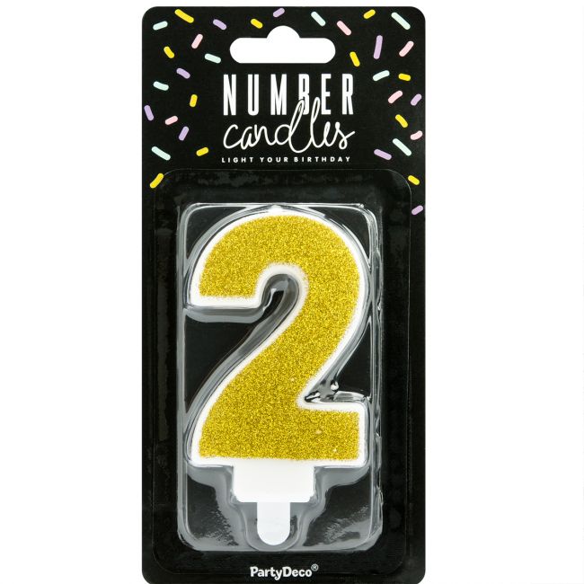 PartyDeco Geburtstagskerze Zahl 2 Gold